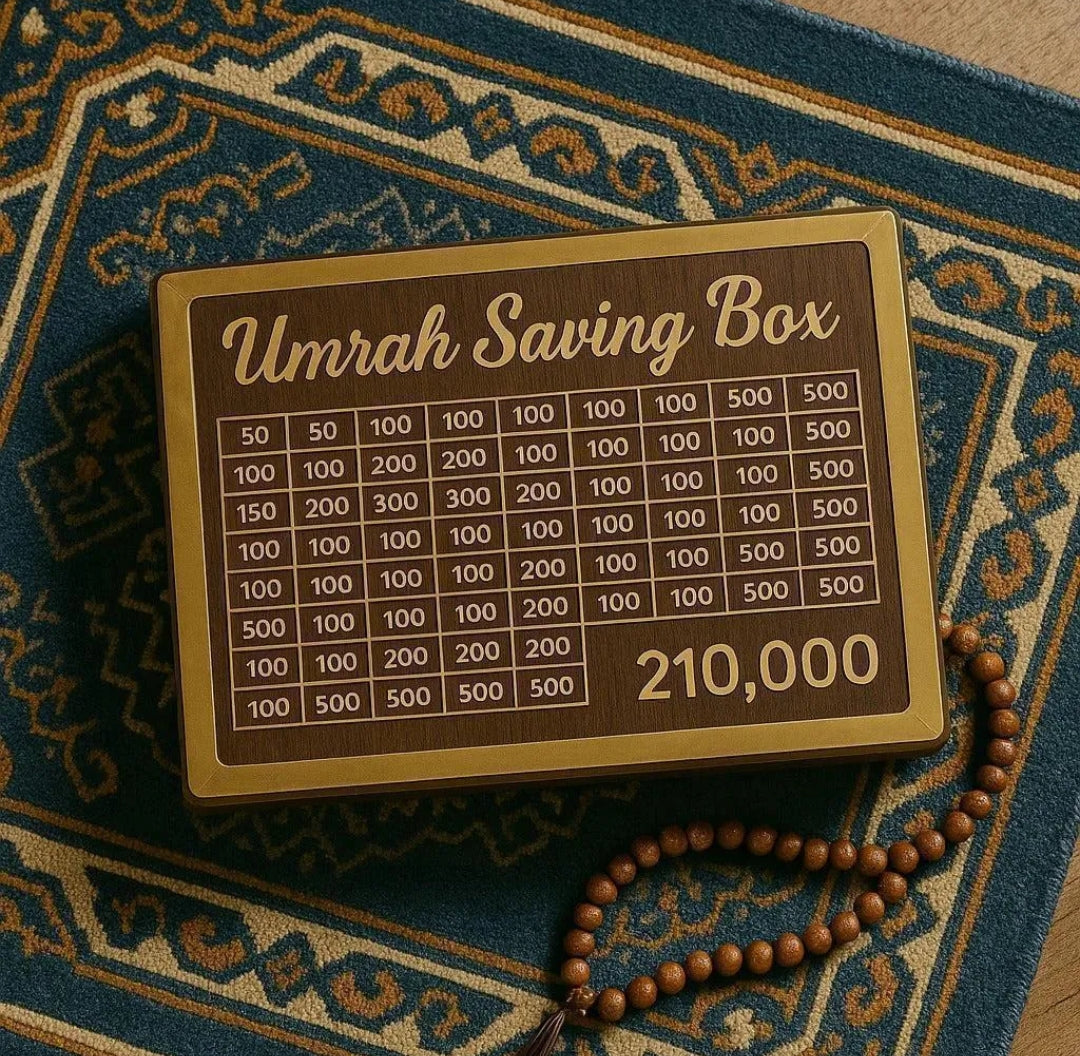 Umrah Saving Box - Wooden Islamic Money Saving Box - 280 Days