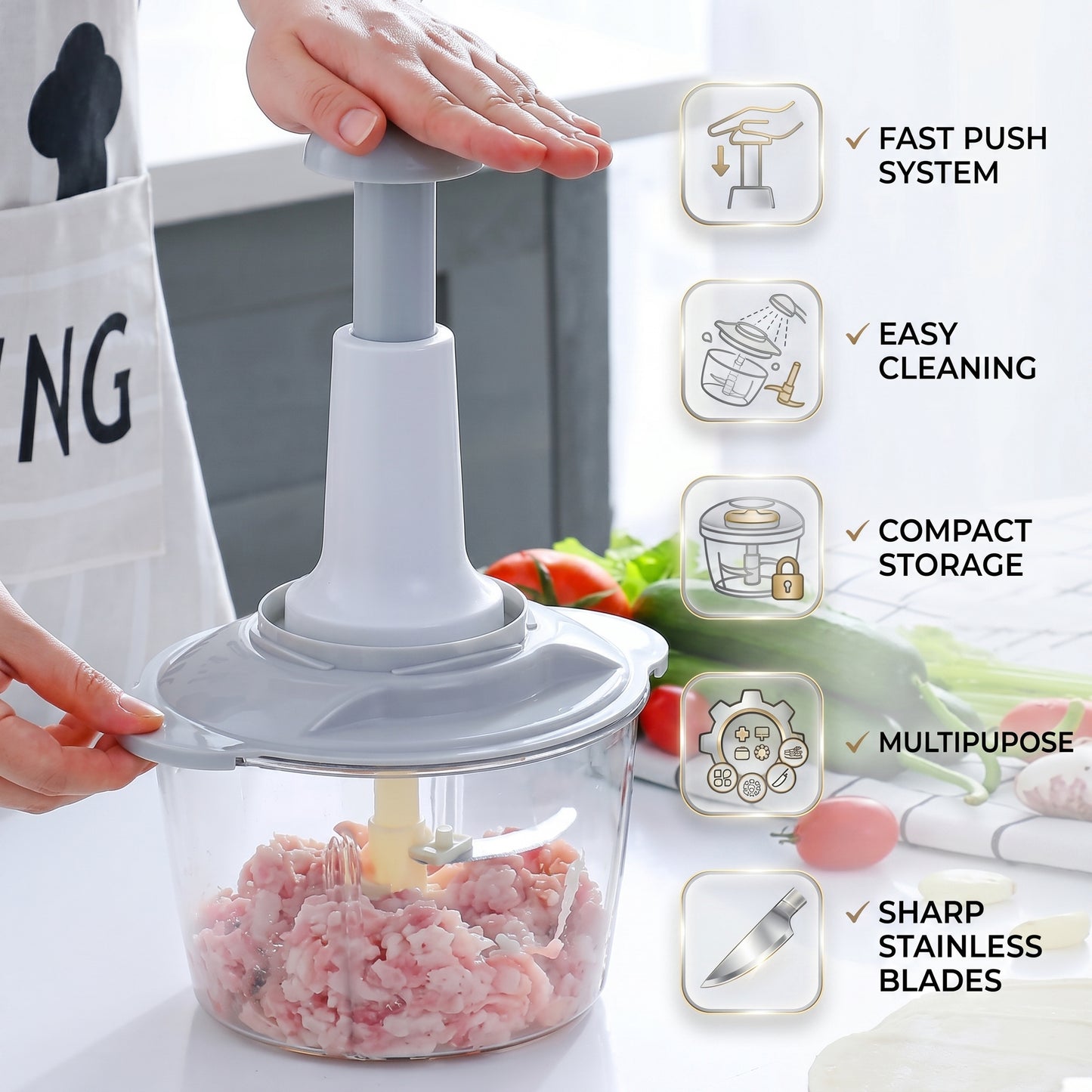 Food Chopper Hand-Press 1.5 Liter